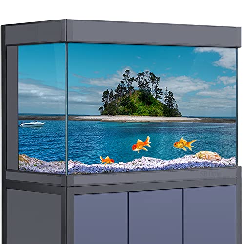 Fish Tank Aquarium Hintergrund 3D Insel Blau Himmel Ozean HD Druck Tapete Reptilien Lebensraum Dekorationen PVC Poster Aufkleber Landschaft (60 x 90 cm)) von SB little