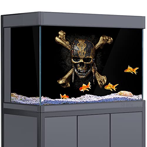 Hintergrund für Aquarien, 3D-Piratenschädel, Knochen-Logo, schwarz, HD-Druck, Tapete, Reptilien, Lebensraum, Aquarium, Hintergrund, Dekorationen, PVC-Poster, Aufkleber (15,7 x 31,4 (40 x 80 cm)) von SB little