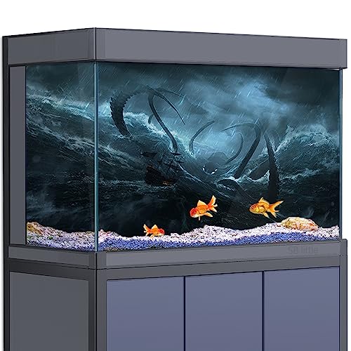 SB little Aquarium-Hintergrund-Aufkleber, Dekoration für Aquarien, Meeresmonster, Regensturm, Boot, HD-3D-Poster für Reptilienlebensraum, 40 x 80 cm von SB little