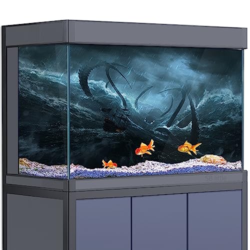 SB little Aquarium-Hintergrund-Aufkleber, Dekoration für Aquarien, Meeresmonster, Regensturm, Boot, HD-3D-Poster für Reptilienlebensraum, 50 x 75 cm von SB little