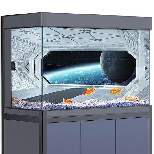 SB little Aquarium Hintergrund Aufkleber Dekoration für 5-55 Gallonen Fischtanks, Raumstation Erde HD 3D Reptilien Lebensraum Poster (60 x 30 cm) von SB little