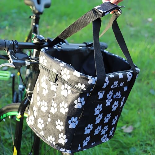 Fahrradkorb für Hunde, Transportkörbe für Haustiere, Katzen und Hunde, Fahrrad-Vorderkorb, Abnehmbarer Wasserdichter Fahrrad Lenkerkorb zum Radfahren, Einkaufen, Picknick(Color:Black+White) von SBCWH