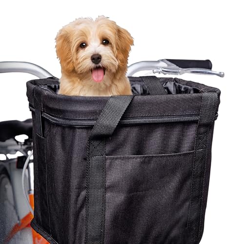 Fahrradkorb für Hunde, Transportkörbe für Haustiere, Katzen und Hunde, Fahrrad-Vorderkorb, Abnehmbarer Wasserdichter Fahrrad Lenkerkorb zum Radfahren, Einkaufen, Picknick(Color:Negro) von SBCWH