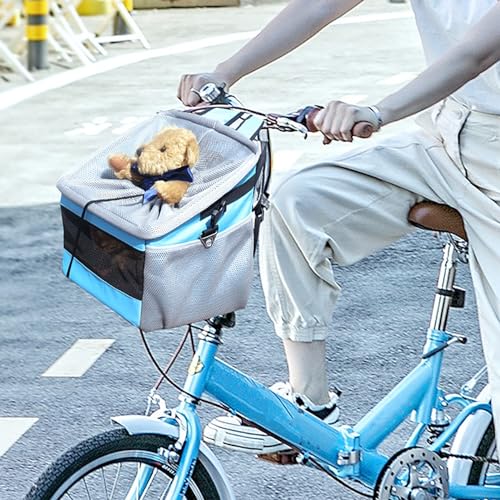 Hundefahrradkorb, Haustierträger, Fahrradkorb, Vorderradträger Rucksack für Fahrradfahren, Faltbar Abnehmbar Tragbar Atmungsaktiv, Fahrradkorbtasche für Hunde und Katzen bis zu 15lbs(Color:Blue) von SBCWH