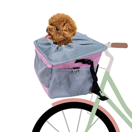 Hundefahrradkorb, Haustierträger, Fahrradkorb, Vorderradträger Rucksack für Fahrradfahren, Faltbar Abnehmbar Tragbar Atmungsaktiv, Fahrradkorbtasche für Hunde und Katzen bis zu 15lbs(Color:Pink) von SBCWH