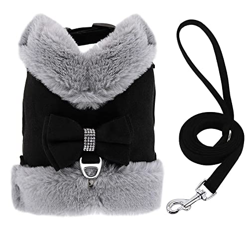 Hundegeschirr， Mit Blei-Leine-Set Warme Haustiere Welpenkleidung Weste Kleine Hundekleidung Rosa S(Black,M) von SBJKLYRN