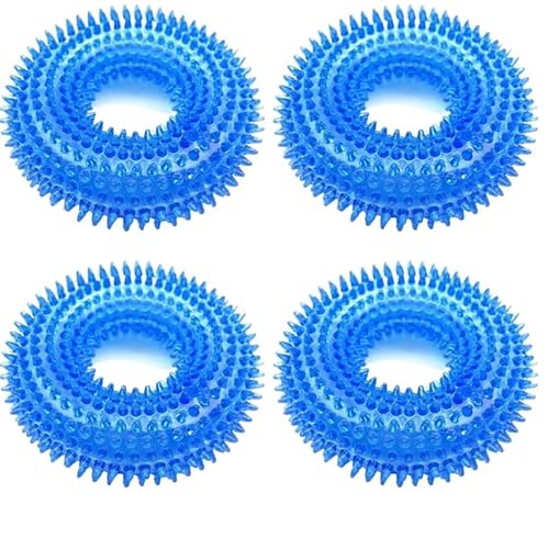 Hundespielzeug， Hundespielzeug, quietschendes interaktives Kauspielzeug for Hunde, bissfestes Spielzeug mit Dornen und Widerhaken, Zahnreinigungsspielzeug, 4 Stück, Rot(Blue) von SBJKLYRN