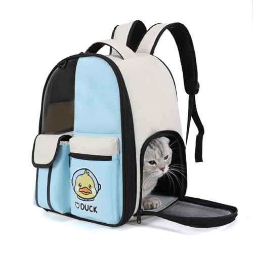 SBJKLYRN Haustierrucksack， Tragetasche for Katzen und kleine Hunde, mehrere Taschen, atmungsaktiv, for Reisen, Wandern und Camping(Blue) von SBJKLYRN