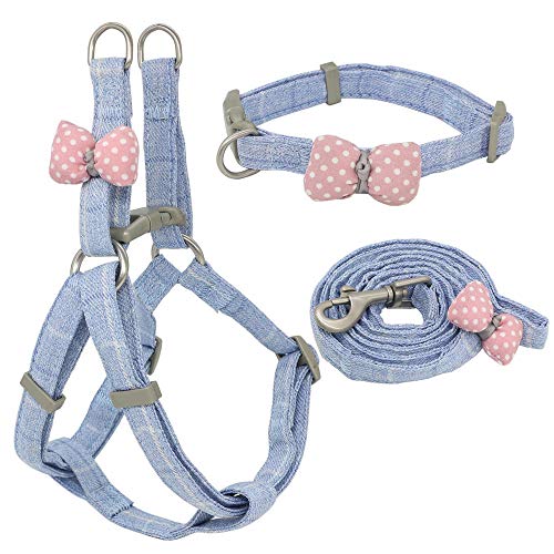 SBJKLYRN Hundegeschirr， Hundeleine Set Hundegeschirr Leine Halsband Verstellbares weiches Schleifen for kleine mittelgroße Haustiere Outdoor Walking AS(D,M) von SBJKLYRN