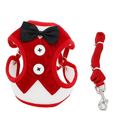 SBJKLYRN Hundegeschirr， Leinen-Set, rotes Welpen-Katzengeschirr und Leine, Haustiergeschirr, Weste for kleine Hunde, Kaninchen, Kleid, Schleife, Brustgurt, Halsband, S(M) von SBJKLYRN