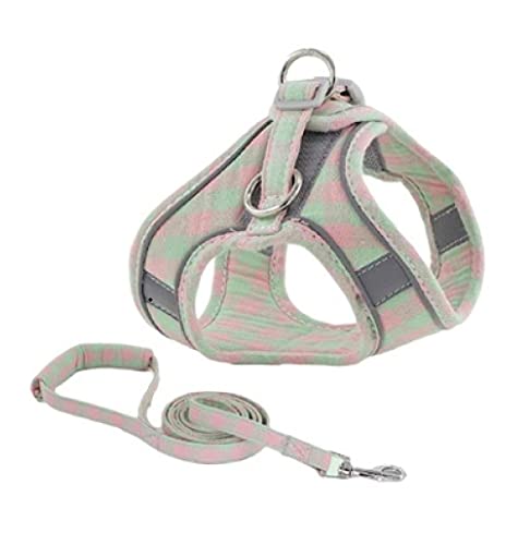 SBJKLYRN Hundegeschirr， Leinenset Grüne Weste Verstellbare Welpen-Katzenhalsbänder Spazierleine Geschirre Halskette for Kleine Hunde M(XS) von SBJKLYRN