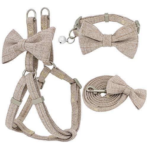 SBJKLYRN Hundegeschirr， Leinenset Hundegeschirr Leine Halsbandset Verstellbares weiches Schleifen-Doppelschicht-Hundegeschirr for kleine und mittelgroße Haustiere Halsbandleine Grau M(Brown,S) von SBJKLYRN