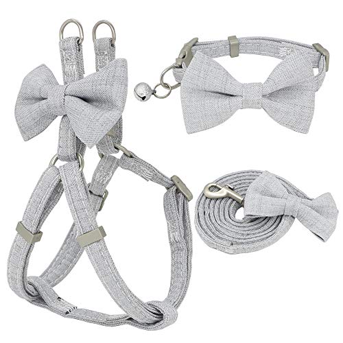 SBJKLYRN Hundegeschirr， Leinenset Hundegeschirr Leine Halsbandset Verstellbares weiches Schleifen-Doppelschicht-Hundegeschirr for kleine und mittelgroße Haustiere Halsbandleine Grau M(Gray,S) von SBJKLYRN