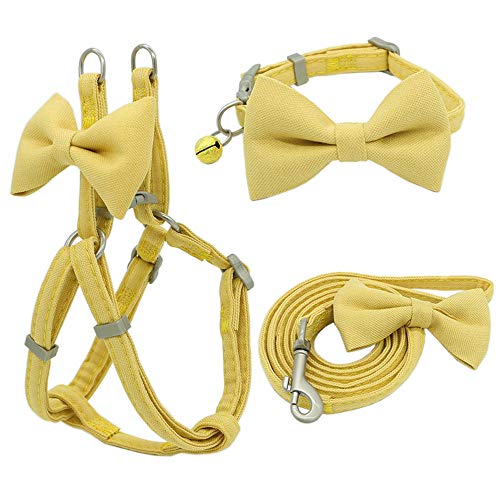 SBJKLYRN Hundegeschirr， Leinenset Hundegeschirr Leine Halsbandset Verstellbares weiches Schleifen-Doppelschicht-Hundegeschirr for kleine und mittelgroße Haustiere Halsbandleine Grau M(Yellow,M) von SBJKLYRN
