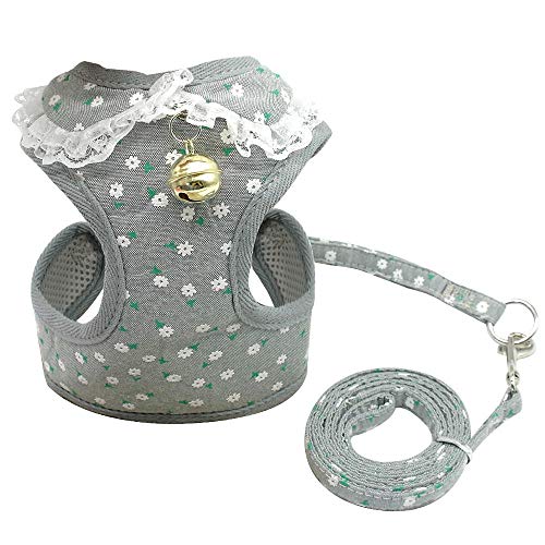 SBJKLYRN Hundegeschirr， Leinenset Hundegeschirr Weste und Leine Set Druck Hundeweste Geschirre for kleine mittelgroße Hunde Rosa XL(Gray,S) von SBJKLYRN
