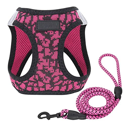 SBJKLYRN Hundegeschirr， Leinenset Rosa Atmungsaktives Hundegeschirr und Leine Set Reflektierendes Mesh-Haustierwelpengeschirr Weste Bleileinengeschirr for kleine Hunde XS(M) von SBJKLYRN