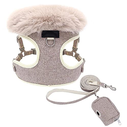 SBJKLYRN Hundegeschirr， Und Leine Weiche Warme Haustierleine Set Verstellbare Welpenkatzengeschirre Weste for Kleine Mittelgroße Große Hunde Katzen Rosa L(Brown,M) von SBJKLYRN