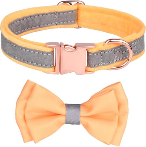 SBJKLYRN Hundehalsband， Niedliche Hundehalsbänder for Mädchen mit Fliege, schickes Hundehalsband sicherer Metallschnalle, geblümtes for kleine, mittelgroße und große Hunde(Yellow1,M) von SBJKLYRN