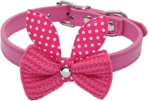 SBJKLYRN Hundehalsband， Süßes Hundehalsband aus Leder mit Strickschleife, Frühlings-Hundehalsband Fliege und Sicherheitsschnalle Metall, schönes Geschenk(Pink,XS) von SBJKLYRN