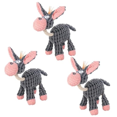 SBJKLYRN Hundespielzeug， Hundespielzeug Eselform Kauspielzeug for Hunde Welpen Quietscher Backenzahn Hundespielzeug Haustier Hundetraining Zubehör 3Stk Grau(Gray) von SBJKLYRN