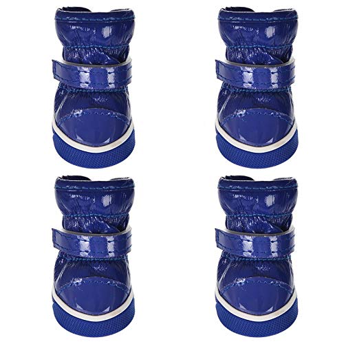 Hundeschuhe,Dog Boots 4 Stücke wasserdichte Winter Haustier Hund Schuhe Anti-rutsch-welpen Schneestiefel Leder Hundeschuhe Warme Schuhe for Kleine Hunde Katzen Chihuahua (Color : Blue, Size : 1) von SBOJI