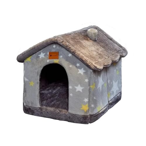 Faltbares Hundehaus, Haustier-Katzenbett, Winter-Hundevilla, Schlafhütte, abnehmbares Nest, warm, geschlossene Höhle, Sofa, Haustierbedarf (Farbe: doppeltes Oberteil, grau, Größe: L) von SBTRKT