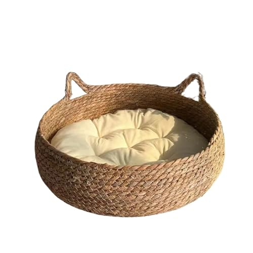 Katzenbett, Haustiernest, reines, manuelles Rattan, gewebtes Cattailgras, Katzenkratzbrett, abnehmbar, waschbar, Winter, warme Unterlage, ganzjährig (Farbe: B-Katzennest, weiße Matte, Größe: M (40 cm) Katzenbett, Haustiernest, reines, manuelles Rattan, gewebtes Cattailgras, Katzenkratzbrett, abnehmbar, waschbar, Winter, warme Unterlage, ganzjährig (Farbe: B-Katzennest, weiße Matte, Größe: M (40 cm) von SBTRKT