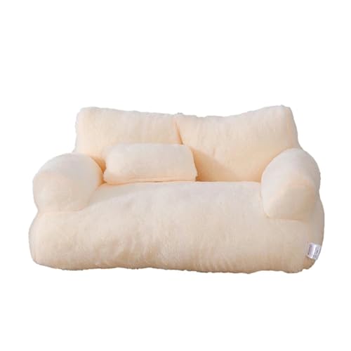 Katzenbett, Sofa, Winter, warmes Katzennest, Haustierbett für kleine, mittelgroße Hunde, Katzen, bequemes Plüsch-Welpenbett, Haustierbedarf (Farbe: Beige, Größe: 55 x 38 x 18 cm) von SBTRKT