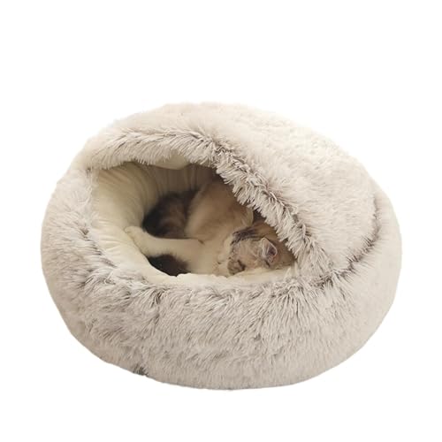 Langes Plüsch-Haustierbett, Sofa, Katze, rundes Kissen, warm, 2-in-1-Haus, Welpennest, Schlafkorb, Zwinger für kleine Hunde, Kätzchen, Katzen (Farbe: Plüschgrau, Größe: 40 x 40 cm) von SBTRKT