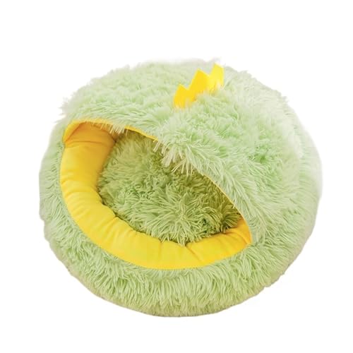Langes Plüsch-Katzenbett für den Winter, rundes Katzenkissen, warmer Katzenkorb, Katzenschlafsack, Katzennest, Zwinger für kleine Hunde, Katzen (Farbe: grüner Dinosaurier, Größe: L (50 x 50 cm) von SBTRKT
