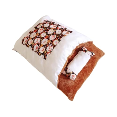 Niedliches Katzenbett, warmer Katzenschlafsack, Tiefschlafhöhle, Winter, abnehmbares Haustierbett für Katzen, Hunde, Nest mit Kissen, Cama Para Gato (Farbe: Braun, Größe: M) von SBTRKT