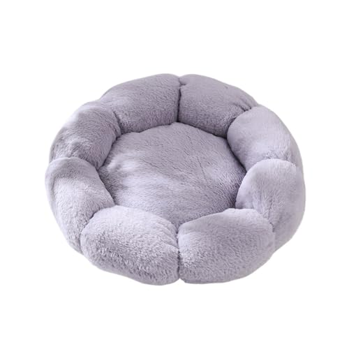 Plüsch-Haustierbett, Winter, warm, beruhigend, Donut-Katze, Hundebett, Anti-Angst, Tiefschlafkissen, Blumenform, Katzenbett, dickes Kuschelnest (Farbe: Grau, Größe: L) von SBTRKT