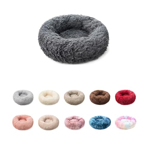 Rundes Hundebett, Hundematte, langes Plüsch-Katzennest, Hundekorb, Haustierkissen, weich, warm, schlafend, Haustierbedarf, Winter (Farbe: Regenbogenrot, Größe: S-50 cm) von SBTRKT