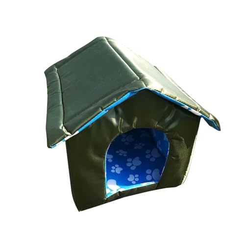 Winter-Haustierhaus, warm, wasserdicht, für den Außenbereich, Katzennest, Zelt, Katzenzelt, tragbares Reisenest, Haustier, faltbar (Farbe: A-Grün mit Vorhang, Größe: M) von SBTRKT