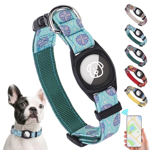 SCENEREAL Upgraded AirTag Hundehalsband für kleine mittelgroße Hunde, einzigartiger Stil, Hundehalsband mit extra strapazierfähigem Airtag-Halter, verstellbar, Anti-Verlust-weich, bequem, Grün, XS von SCENEREAL