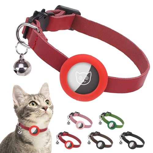 SCENEREAL Airtag Katzenhalsband mit Glöckchen, Leder-Haustier-Tracker-Halsband mit Airtag-Halterung für Katzen, Welpen, verstellbar, leicht, Kitty, GPS-Halsbänder für Jungen, Mädchen, kleine Hunde, SCENEREAL Airtag Katzenhalsband mit Glöckchen, Leder-Haustier-Tracker-Halsband mit Airtag-Halterung für Katzen, Welpen, verstellbar, leicht, Kitty, GPS-Halsbänder für Jungen, Mädchen, kleine Hunde, von SCENEREAL
