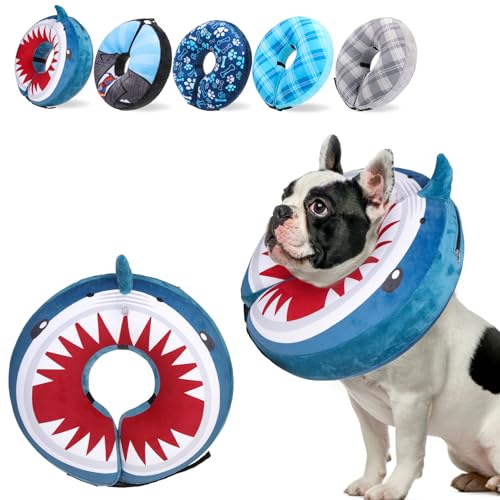 SCENEREAL Aufblasbarer Hundekegel für kleine, mittelgroße und große Hunde, blauer Hai, Größe M von SCENEREAL