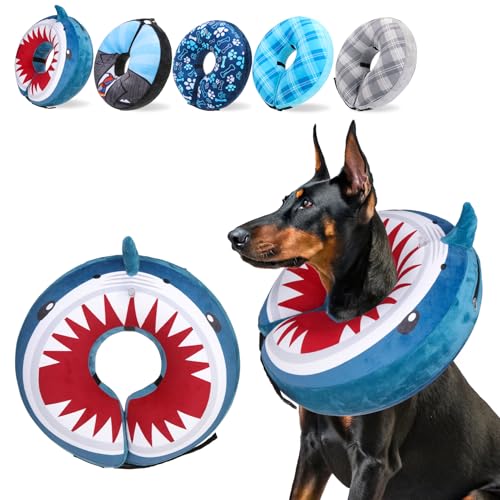 SCENEREAL Aufblasbarer Hundekegel für kleine, mittelgroße und große Hunde, blauer Hai, XL von SCENEREAL