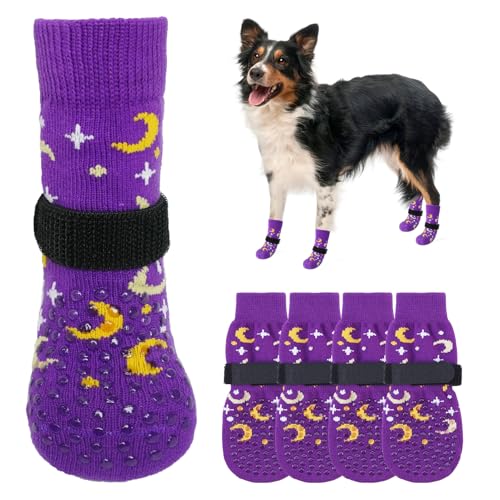 SCENEREAL Doppelseitige Anti-Rutsch-Hundesocken für Hartholzböden, um das Lecken der Pfoten zu stoppen, rutschfeste Hundeschuhe für heiße/kalte Gehwege, Rutschen, Pfotenschutz mit Greifern von SCENEREAL