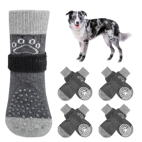 SCENEREAL Doppelseitige Anti-Rutsch-Hundesocken für Hartholzböden, um das Lecken von Pfoten zu stoppen, rutschfeste Hundeschuhe für heiße/kalte Gehwege, Rutschen, Pfotenschutz mit Greifern, Grau Pearl SCENEREAL Doppelseitige Anti-Rutsch-Hundesocken für Hartholzböden, um das Lecken von Pfoten zu stoppen, rutschfeste Hundeschuhe für heiße/kalte Gehwege, Rutschen, Pfotenschutz mit Greifern, Grau Pearl von SCENEREAL