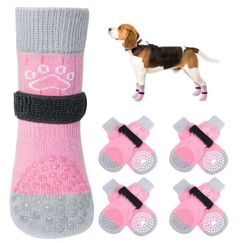 SCENEREAL Doppelseitige Anti-Rutsch-Hundesocken für Hartholzböden, um das Lecken von Pfoten zu stoppen, rutschfeste Hundeschuhe für heiße/kalte Gehwege, Rutschen, Pfotenschutz mit Greifern Pink Pearl von SCENEREAL