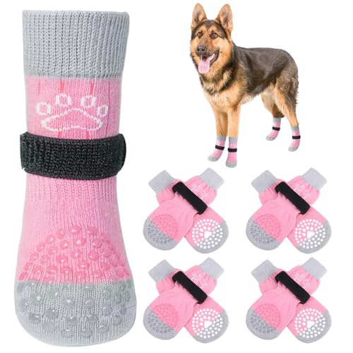 SCENEREAL Doppelseitige Anti-Rutsch-Hundesocken für Hartholzböden, um das Lecken von Pfoten zu stoppen, rutschfeste Hundeschuhe für heiße/kalte Gehwege, Rutschen, Pfotenschutz mit Greifern Pink Pearl von SCENEREAL