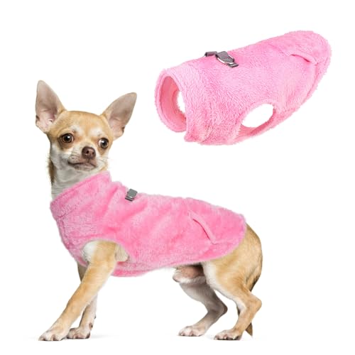 SCENEREAL Fleece-Weste, Hundepullover mit Geschirr, integrierter Tasche für kleine, mittelgroße Hunde, Haustiermantel für kaltes Wetter mit weichem Futter, warmer Plüschpullover für Welpen, Jungen und von SCENEREAL