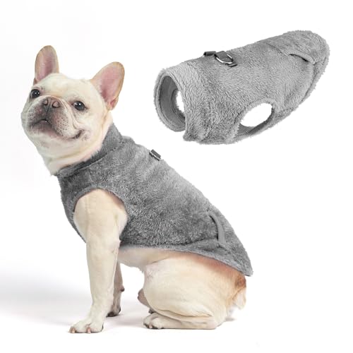 SCENEREAL Fleece-Weste, Hundepullover mit Geschirr, integrierter Tasche für kleine, mittelgroße Hunde, Haustiermantel für kaltes Wetter mit weichem Futter, warmer Plüschpullover für Welpen, Jungen und von SCENEREAL