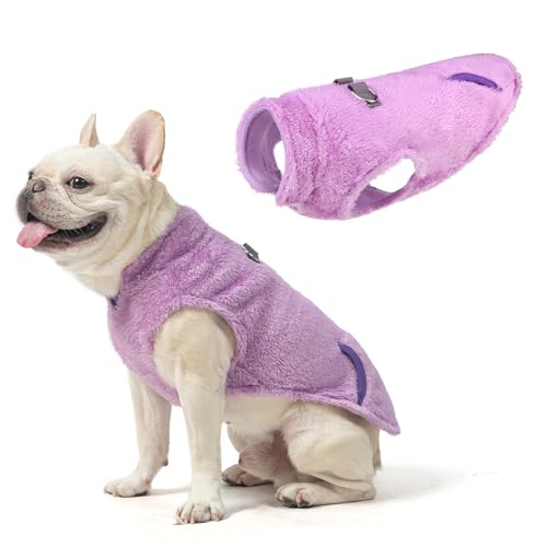 SCENEREAL Fleece-Weste, Hundepullover mit Geschirr, integrierter Tasche für kleine, mittelgroße Hunde, Haustiermantel für kaltes Wetter mit weichem Futter, warmer Plüschpullover für Welpen, Jungen und von SCENEREAL