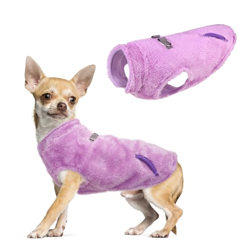 SCENEREAL Fleece-Weste, Hundepullover mit Geschirr, integrierter Tasche für kleine, mittelgroße Hunde, Haustiermantel für kaltes Wetter mit weichem Futter, warmer Plüschpullover für Welpen, Jungen und von SCENEREAL