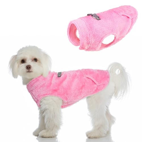 SCENEREAL Fleece-Weste, Hundepullover mit Geschirr, integrierter Tasche für kleine, mittelgroße Hunde, Haustiermantel für kaltes Wetter mit weichem Futter, warmer Plüschpullover für Welpen, Jungen und von SCENEREAL