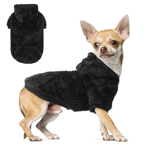 SCENEREAL Fuzzy XS Pullover/Hoodie für kleine Hunde, Fleece, warmes Sweatshirt mit Tasche, extra kleine Chihuahua-Kleidung für Winter/Herbst, süßes Outfit für Männer/Frauen von SCENEREAL