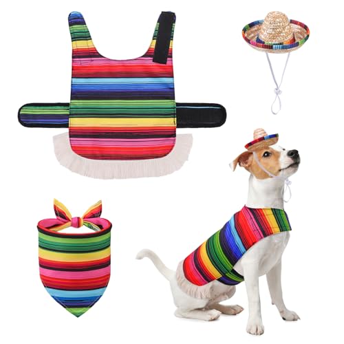 SCENEREAL Halloween-Kostüm-Set für Hunde, mexikanische Welpen, Kätzchen, Urlaub, Bandana, Hut, Umhang, 3-teiliges Set, Größe S SCENEREAL Halloween-Kostüm-Set für Hunde, mexikanische Welpen, Kätzchen, Urlaub, Bandana, Hut, Umhang, 3-teiliges Set, Größe S von SCENEREAL