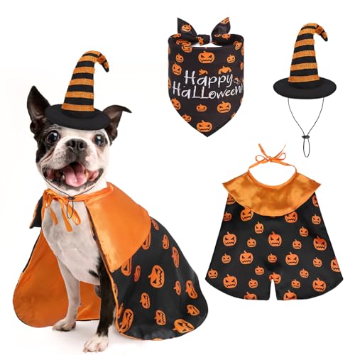 SCENEREAL Halloween-Kostüm für Hunde, Halstücher und Hexenhut, lustiges Haustier-Kürbis-Aufdruck, Umhang für Welpen, Urlaub, Outfits, Cosplay-Partykleidung für kleine, mittelgroße Hunde, große Katzen SCENEREAL Halloween-Kostüm für Hunde, Halstücher und Hexenhut, lustiges Haustier-Kürbis-Aufdruck, Umhang für Welpen, Urlaub, Outfits, Cosplay-Partykleidung für kleine, mittelgroße Hunde, große Katzen von SCENEREAL